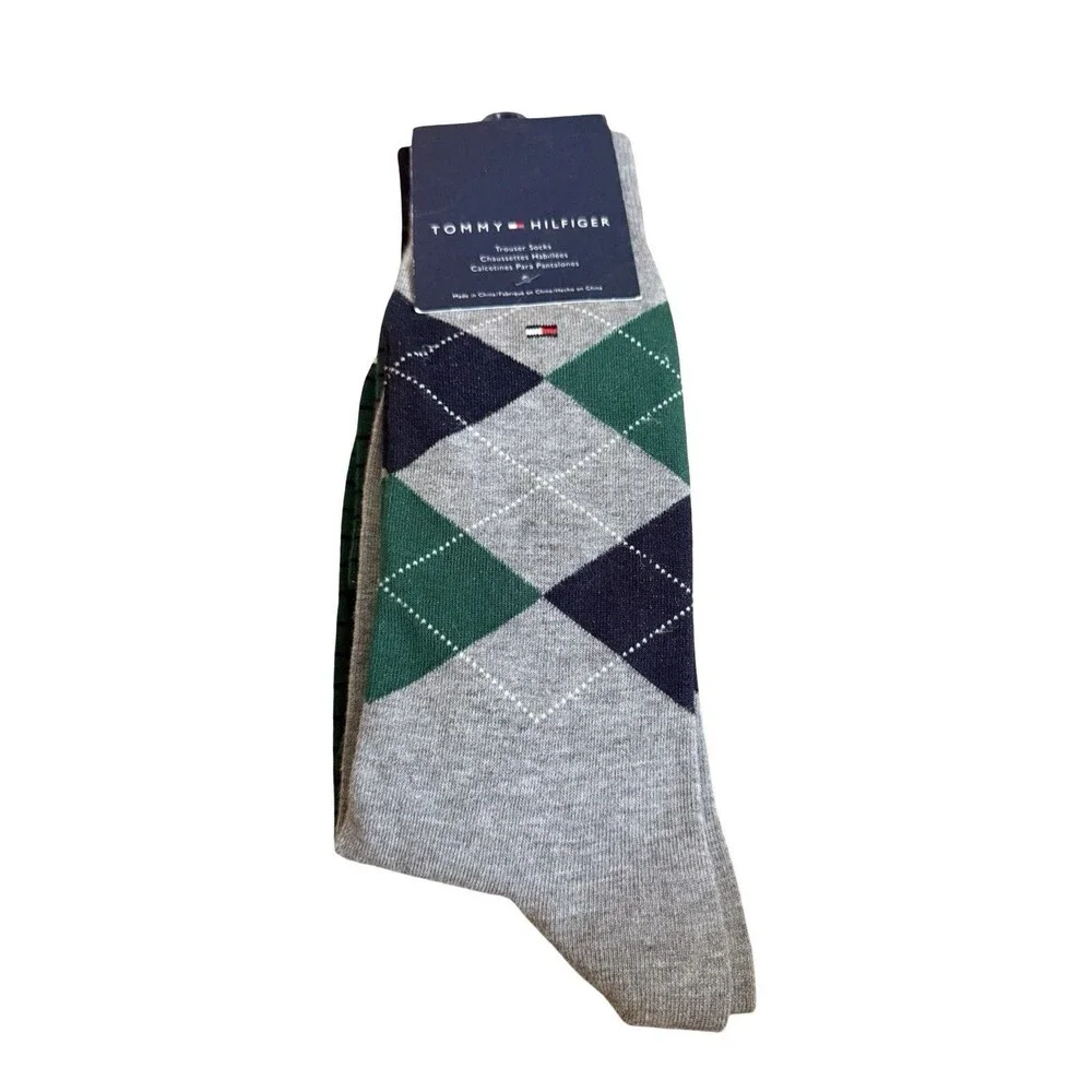 Tommy Hilfiger Men's 2-PK Argyle Trouser Socks Cotton Blend Classic Style NWT